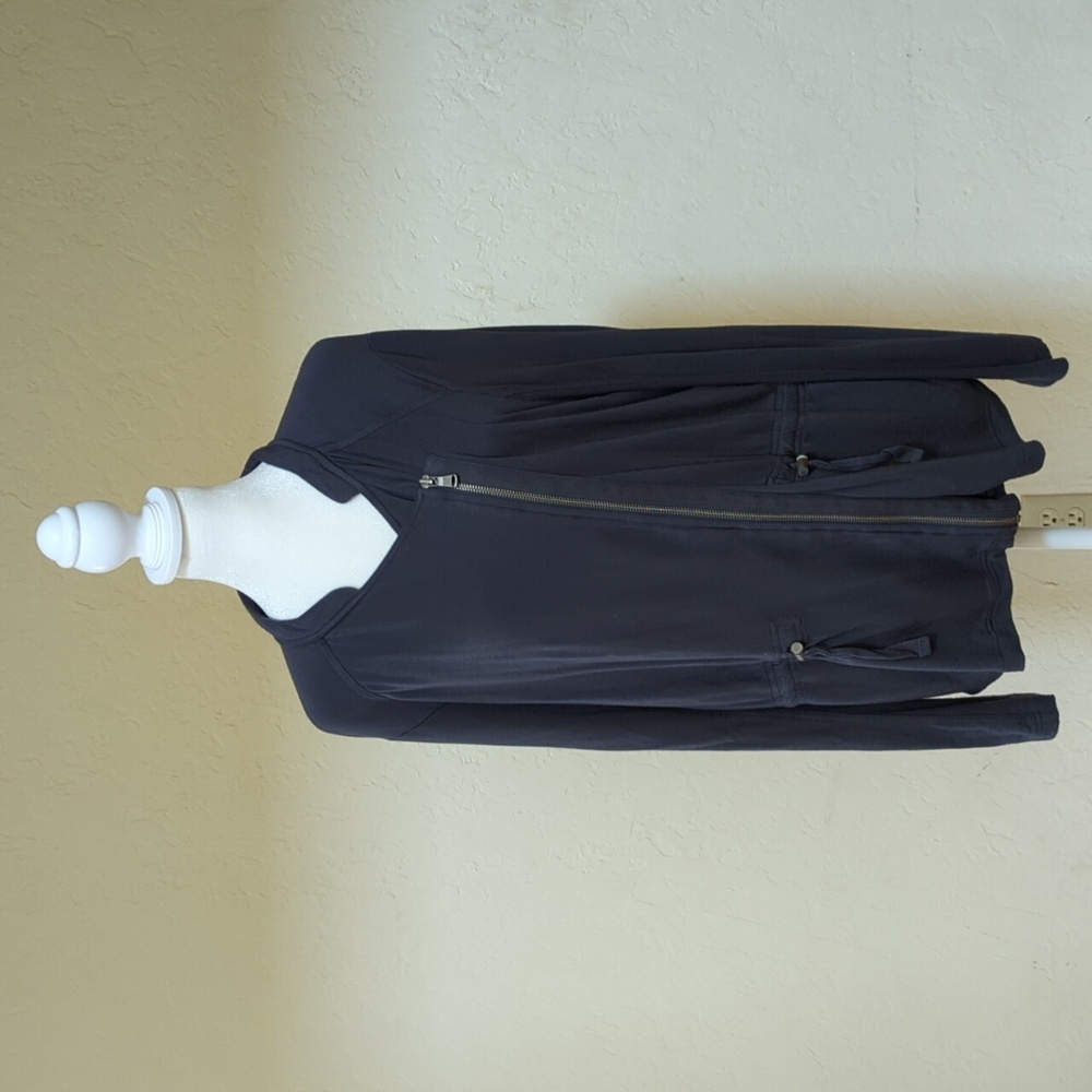 Lou & Grey Steel Blue Soft Jersey Cinch Waist Full Zip Jacket Size Large